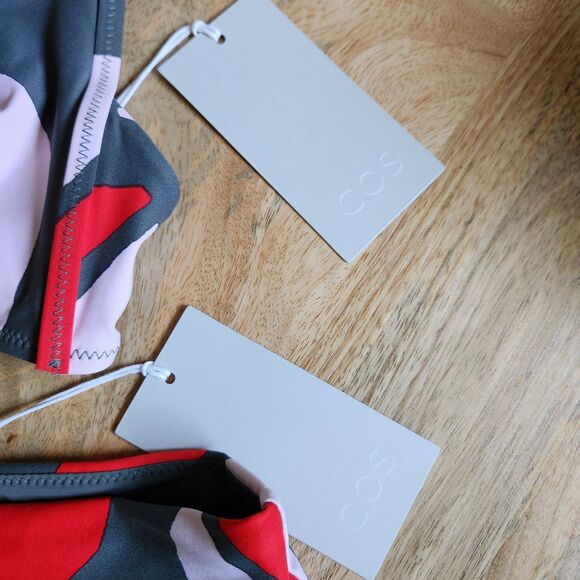 COS Womens Bikini Size 6 Top / 8 Bottoms Two Piece Swimsuit Gray Red Pink - Picture 4 of 10